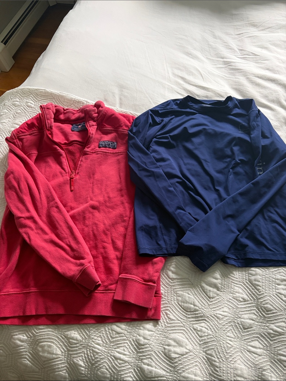 Vineyard Vines Kids Pink Quarter-Zip Fleece & Navy Long-Sleeve Shirt